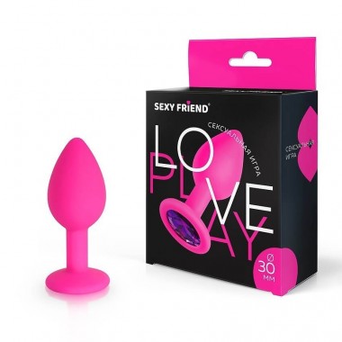 ВТУЛКА АНАЛЬНАЯ фуксия, цвет кристалла фиолетовый, силикон, L 73 мм, D 30 мм