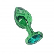 Эмалированная анальная пробка из алюминия с ярко зелёным кристаллом